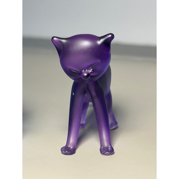 Set of 4 Frosted Glass Cat Figurines Pink Blue Purple Green Art Glass Miniatures - Picture 12 of 16